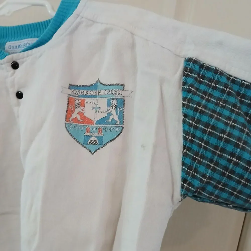 Vintage 90s OshKosh B'gosh Colorblock Plaid Henley Sweatshirt Oshkosh Crest 3T